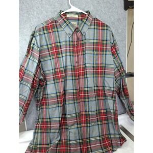 LL Bean Mens Large Plaid Button Down Shirt Wrinkle Resistant Grey Red 291792